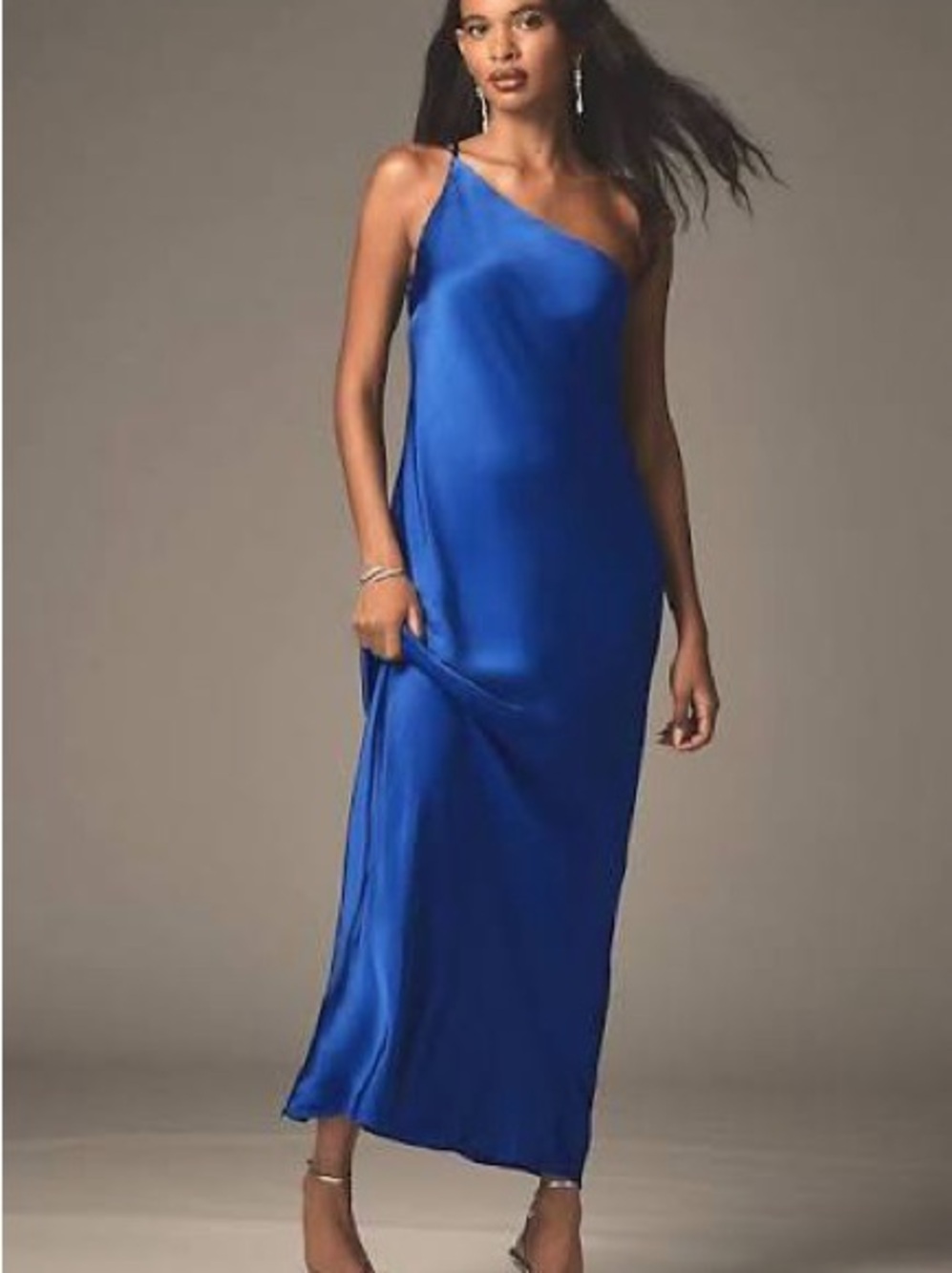 Shona Joy One-Shoulder Satin Maxi Dress in Cobalt